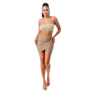 Beige Faux Leather Asymmetrical Mini Skirt